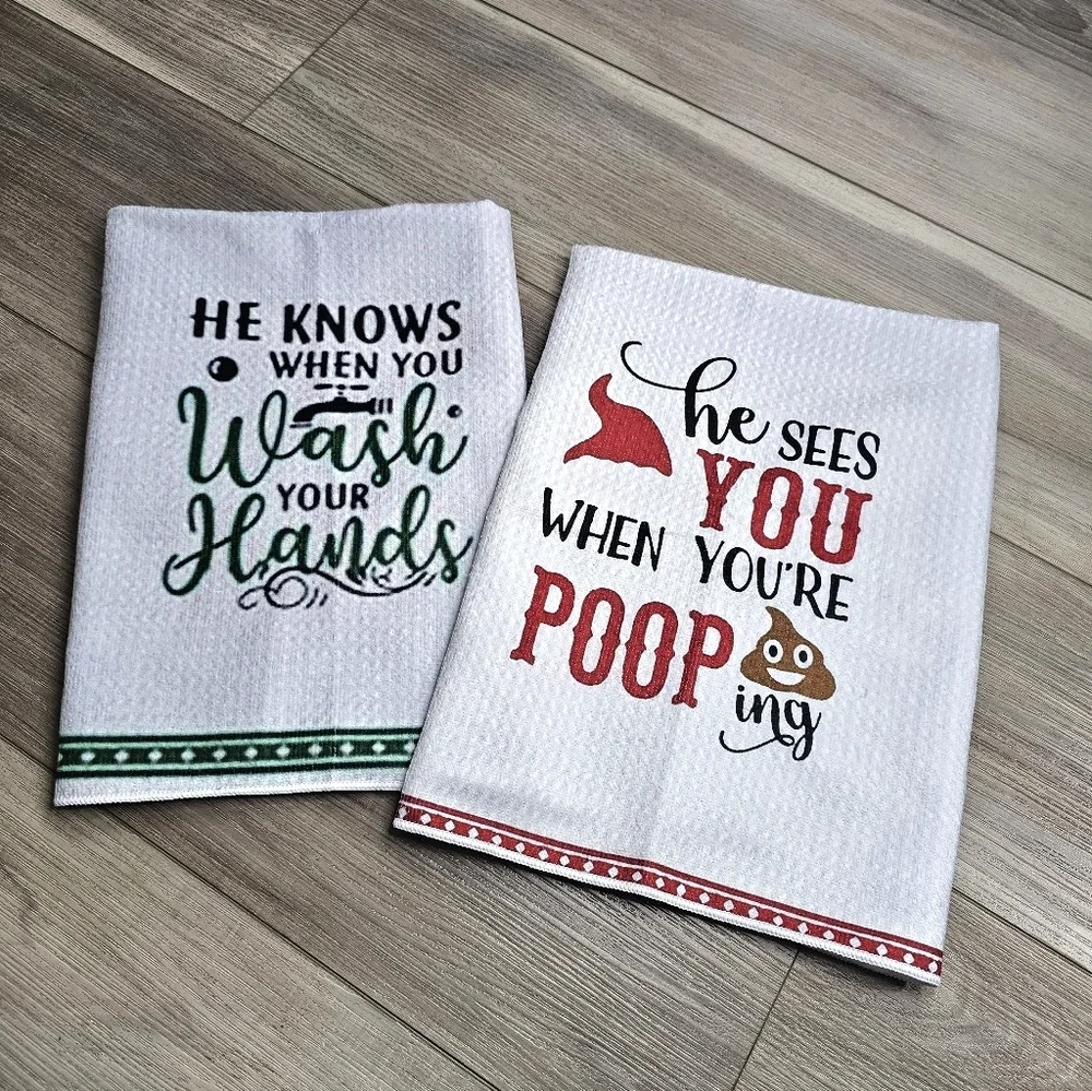 2 Pack Funny Christmas Bathroom/Kitchen Towels